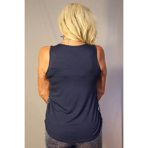 NEW WAY ombre sequin scoop neck tank in navy and silver - Picture 3 of 3